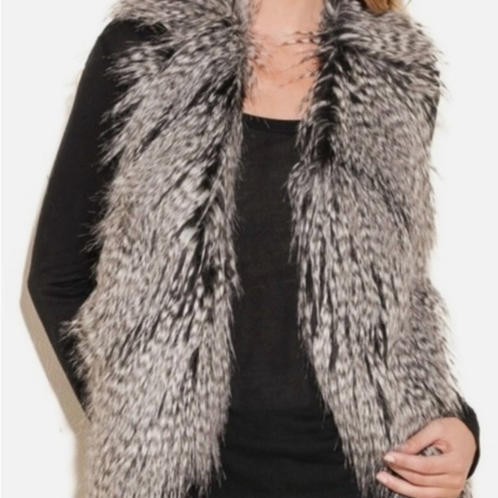 GUESS Los Angeles Faux Fur Vest Women's Brown Gray Sz S /EUC